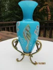 Fenton #C25287 for QVC Turquoise Blue Overlay Amphora Bird HP Vase