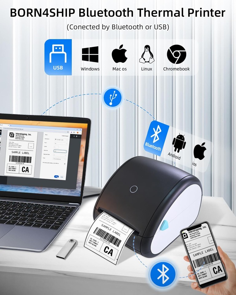 Bluetooth Thermal Shipping Label Printer, Wireless 4×6 Shipping Label