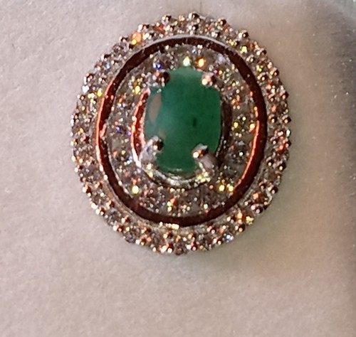 1.08 Ct Genuine Emerald, 3/4 Ct VS2 Diamond 10kt Solid White Gold Earrings New - Picture 7 of 10