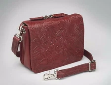 Concealed Carry Gun Tote'n Mamas CCW Purse, Leather Tooled Handbag Cherry