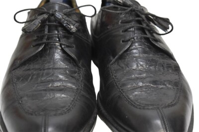 Avventura Black Leather Crocodile Lace-Up Oxford Dress Shoes  display picture 1