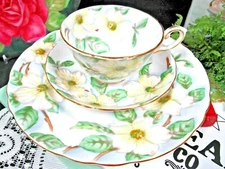TUSCAN tea cup and saucer trio painted Dogwood flowers teacup England 1940s set 