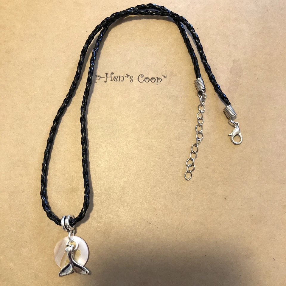 Whale Tail Charm W MOP Disc Necklace Unisex leather 18" handmade USA 1760 - Image 3 of 3