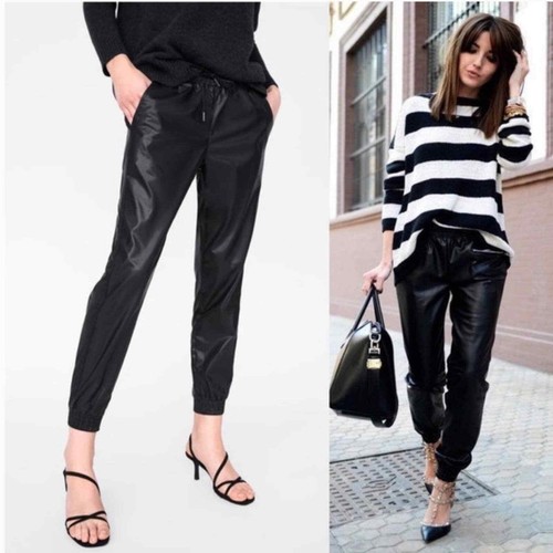 ZARA Black Faux Leather Jogger Pants 