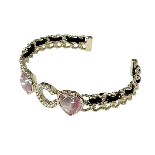 CHANEL Bracciale Bracciale Braccialetto Oro Nero Logo Cuore Perla Strass Donna