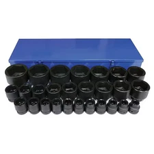 Westward 21Wm43 1" Drive Impact Socket Set, Sae, 27 Pcs