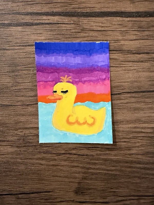 ACEO Cute Yellow Duck Baby Duck Acrylic Watercolor Mini Painting Collectible