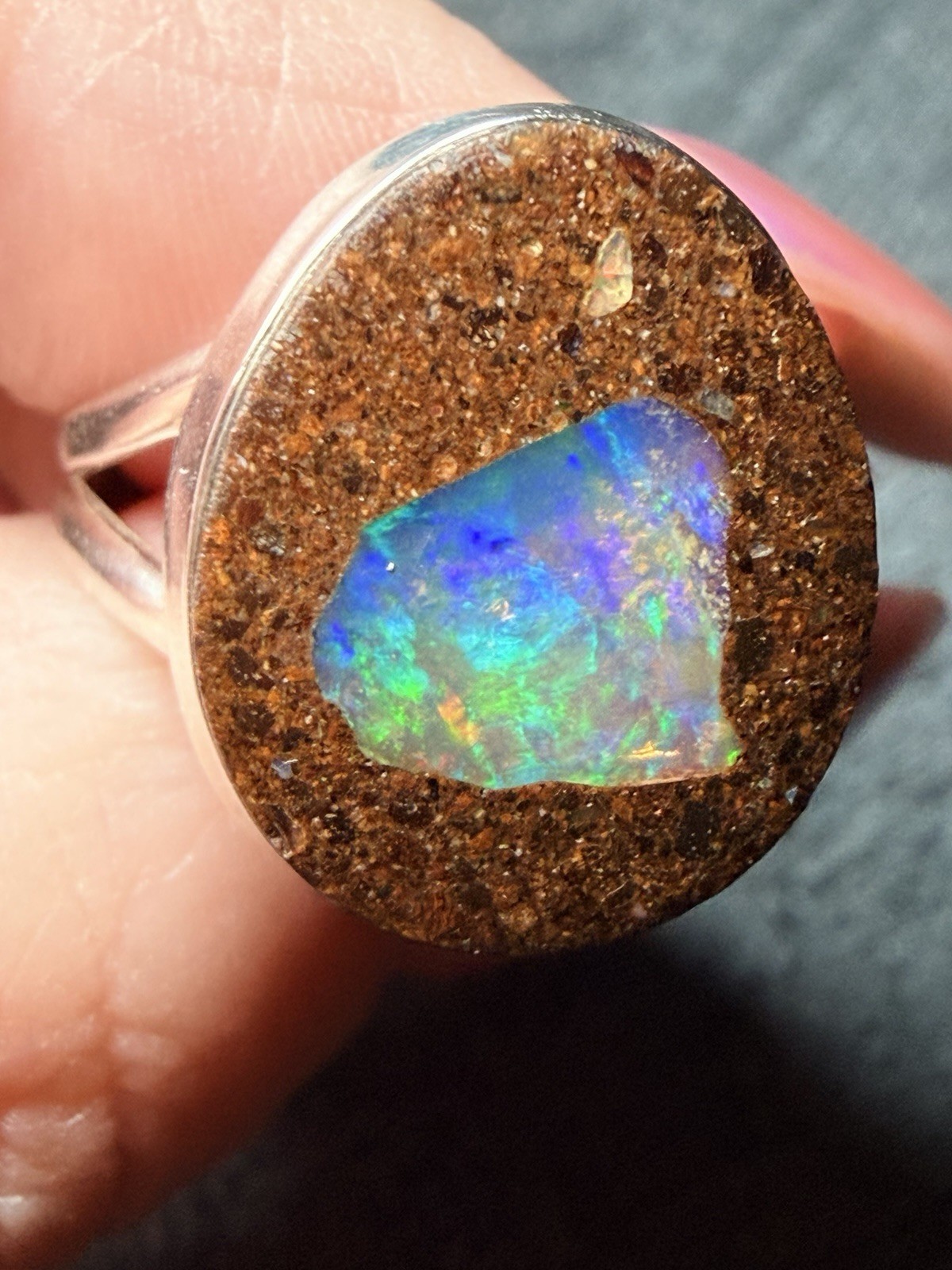 Solid Australian Boulder Opal Ring 925 Silver Siz… - image 11