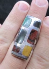 Vintage Taxco Quintin V Sterling Silver Obsidian Tiger Eye Ring Size 10 *