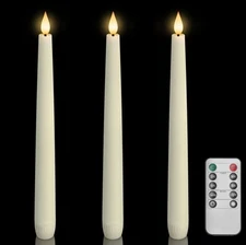 3 Pcs Waxy Flameless Taper Candles with Remote, Flickering Battery Operated C...