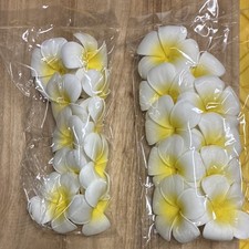 Artificial Plumeria White Yellow Fabric Flower Petals Pack of 2 for Crafts