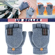 Winter Knitted Fingerless Gloves, Warm Half Finger Gloves Convertible Mittens US