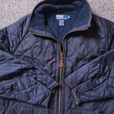 VINTAGE Polo Ralph Lauren Jacket Men L Large Polyester Quilt Blue Fleece Zip Up