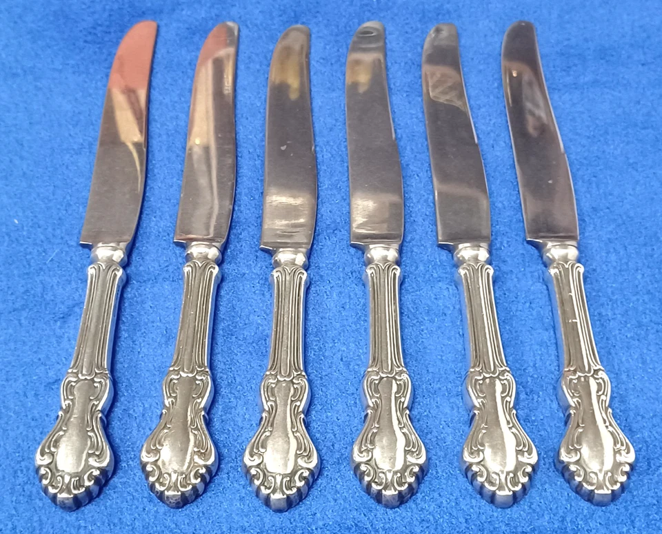 6 facas de jantar National Silver Co Princess Elizabeth alças de prata esterlina - Imagem 3 de 4