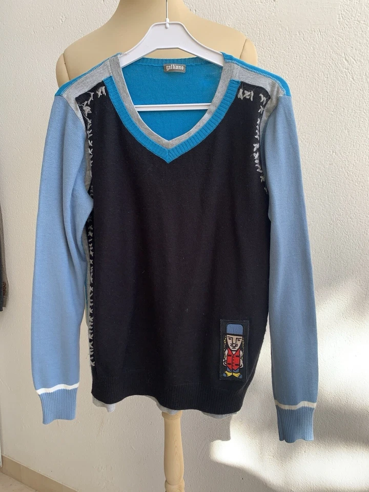 GALLIANO Suéter Talla L Azul Lana Manga Larga #Z34 Foto 2 de 4