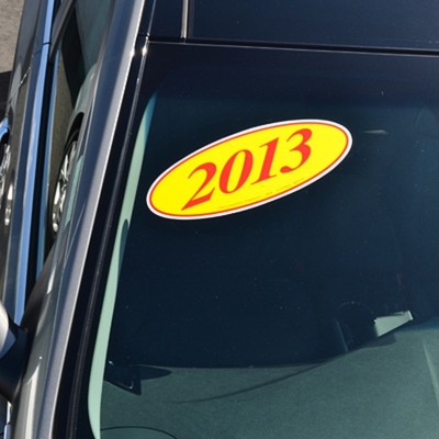  Car Lot Windshield Oval Model Year Stickers (6 packs) Red and Yellow,