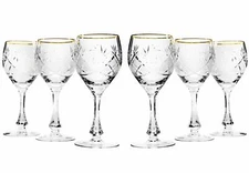 Set of 6 Neman Glassworks, 10-Oz Vintage Russian Crystal Wine Glasses Goblets