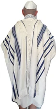 Kosher Tallit Talis Prayer Shawl 100% Wool 55X74"/140x190cm Blue&silver stripes 