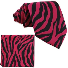 New Vesuvio Napoli Polyester Men's Neck Tie & hankie set zebra print hot pink