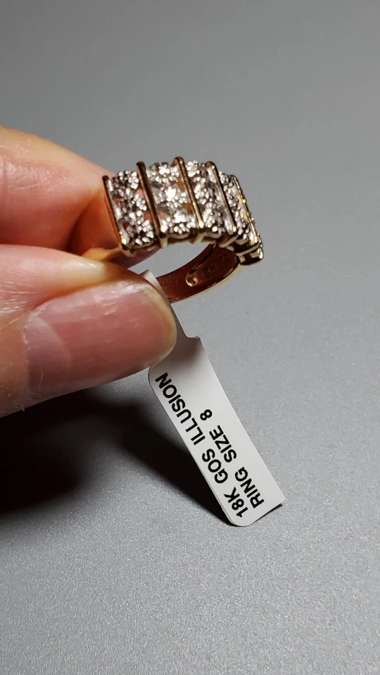 Anillo de plata chapado en oro de 18 quilates/925 con diamantes genuinos talla 8 Foto 4 de 4