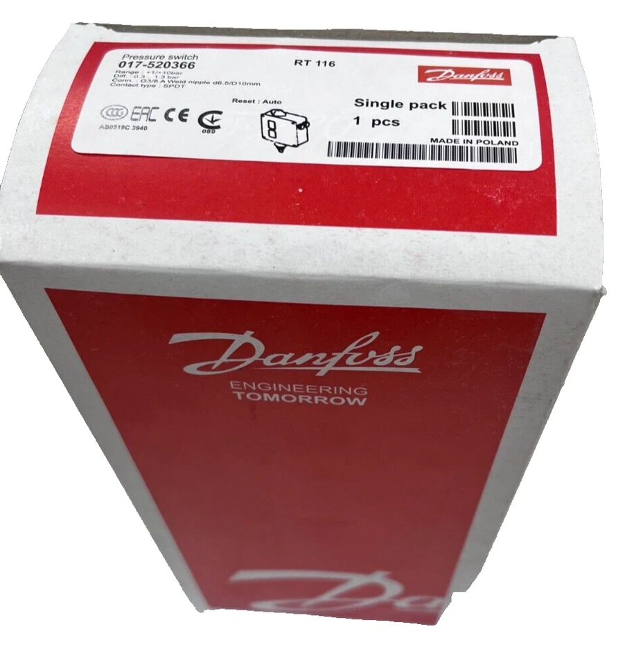 DANFOSS RT116 017-520366 Pressure Control Switch Range 1-10 bar SPDT G3/8 - Image 2 of 3