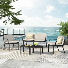 3-Piece Patio Set Modern Outdoor Seating Collection Loveseat & Club Chairs