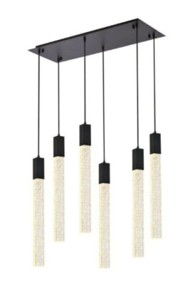 Chandelier Pendant 6 Light Fixture Black Kitchen Island Dining Room Crystal 32''
