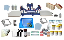 4 Color 2 Station Silk Screen Press Printing Machine & Materials Kit with Ink