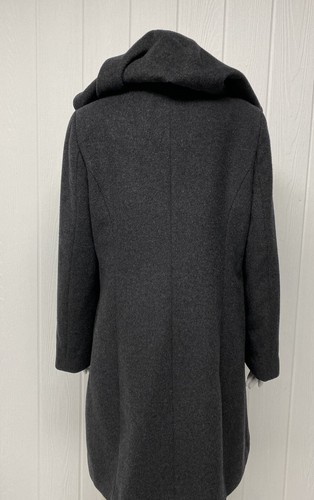 Cole Haan women's trench knee length coat gray wool zip front hoodie size 10 - Picture 7 of 12