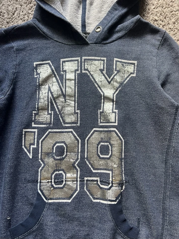 Suéter com capuz Y2K 2000s autoestima azul grande New York pulôver esportivo grunge - Imagem 2 de 4