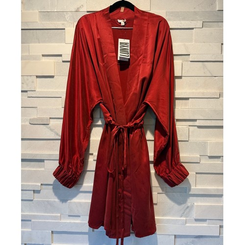 LUNYA NWT 100% Washable Mulberry Silk Short Robe Ltd Ed Morana Crimson Red 1X