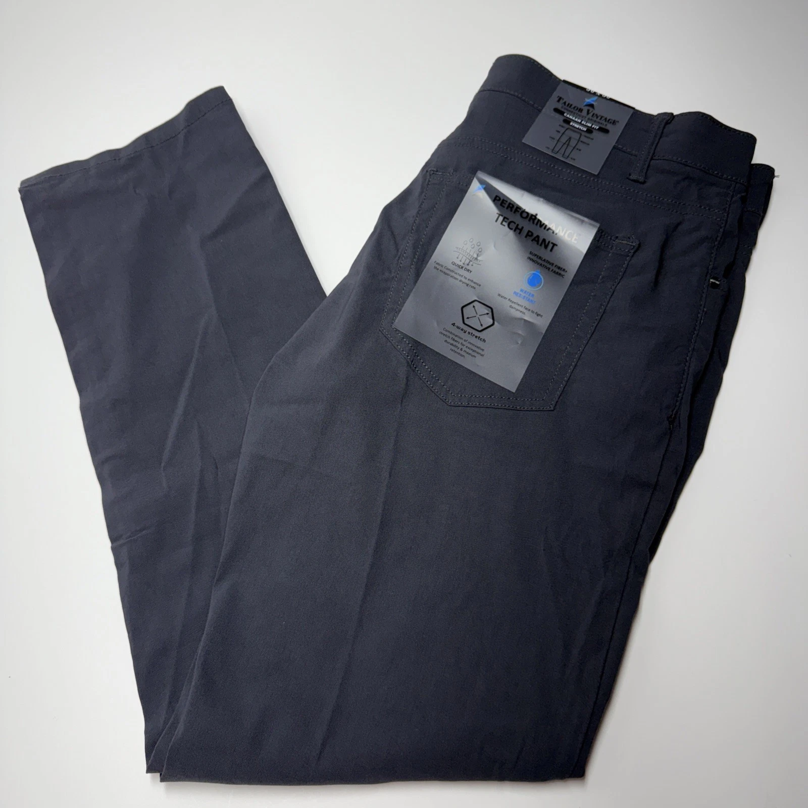 Tailor Vintage Mens Canaan Slim Fit Pants Stretch Golf Quick Dry Coal Gray 38x32