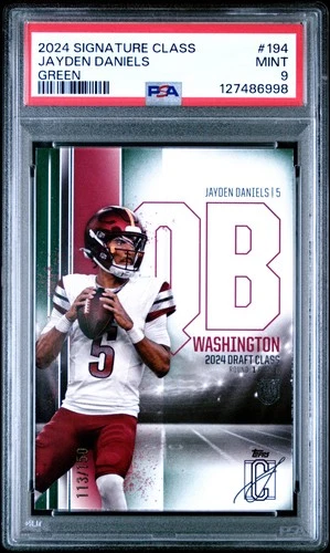 2024 TOPPS SIGNATURE CLASS GREEN #194 JAYDEN DANIELS 113/150 PSA 9