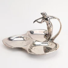 WMF Silverplate Figural Triple Candy Fruit Basket Art Nouveau Jugendstil Ostrich