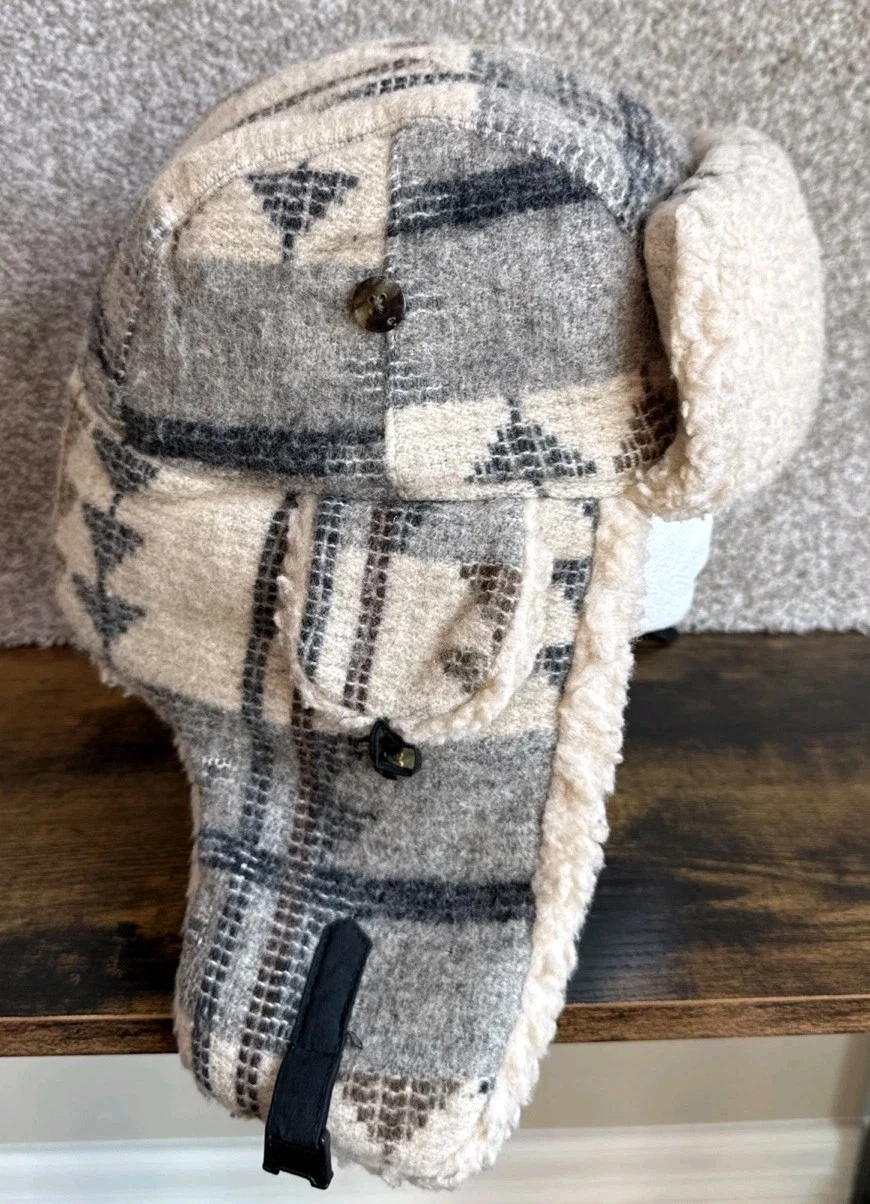 Mad Bomber Trapper Hat Mens Size Large Wool Western Aztec Sherpa Fleece Lined