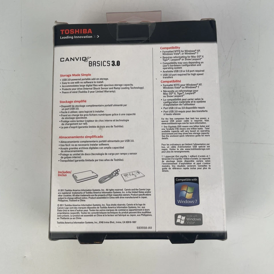 Toshiba Canvio Basics 750GB USB 3.0 External Hard Drive HDD + 8GB Flash Drive - Image 2 of 4