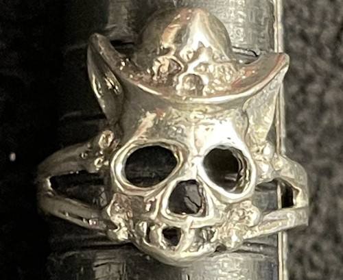 Skull Bones Ring Sterling Silver Men's Ghost Rider Hat 925 Band 4.3g Sz 8 - Picture 3 of 7