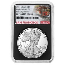 2021-S Proof $1 Type 2 American Silver Eagle NGC PF70UC FDI Trolley Label Retro