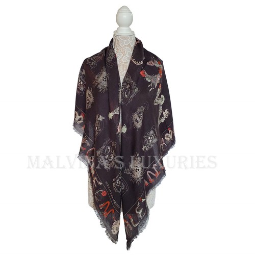 ALEXANDER MCQUEEN SCARF SKULL CABINETS PRINT BLACK MODAL SILK SQUARE 54" $475 - Picture 9 of 22