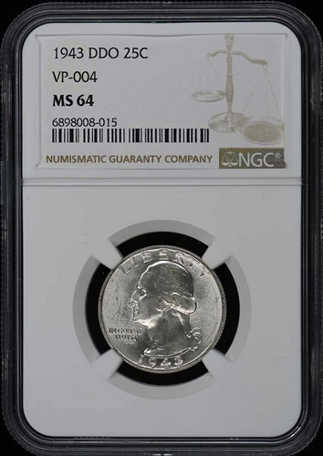 1943 DDO Washington Quarter VP-004 25C NGC MS64
