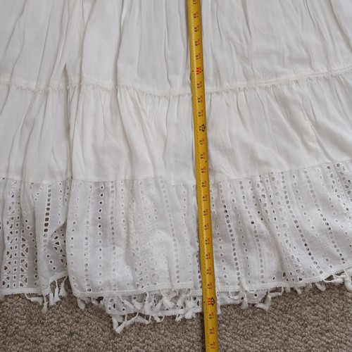 Solitaire Swim Maxi Dress Large Tiered White Eyelet CottageCore Beachy Coastal - Picture 3 of 12