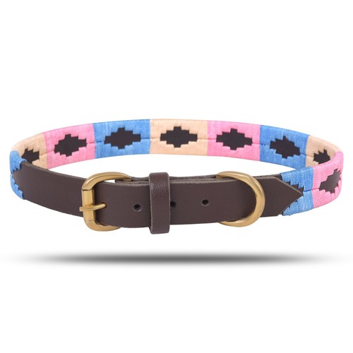 100% Leather Polo Embroidered Style dog Pet Animal Collar Leads Beagle Hand Made - Picture 21 of 36