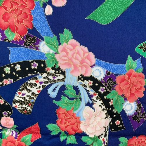 New Fit To Print Japanese Fabric 5.75 yds Floral Textured Cotton Red Blue Quilt - Picture 3 of 15