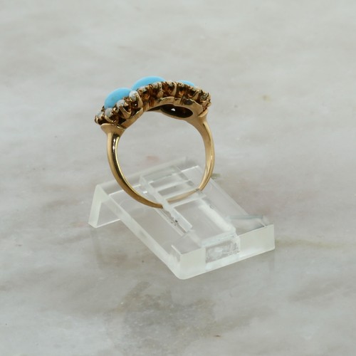 Anillo Vintage Oro Amarillo 14K Turquesa y Perla Semilla, Talla 3 * - Imagen 7 de 12