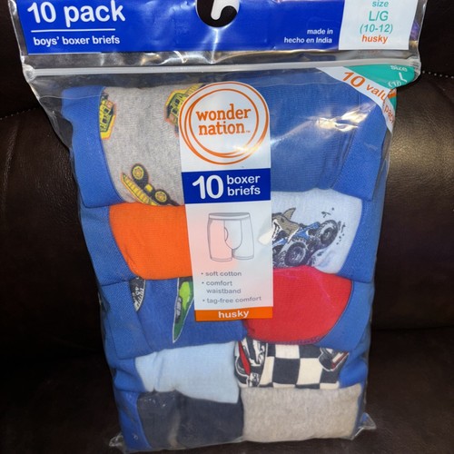 Wonder Nation 10 Pack  Boys Boxer Briefs Husky Size L 10-12 - Picture 2 of 3