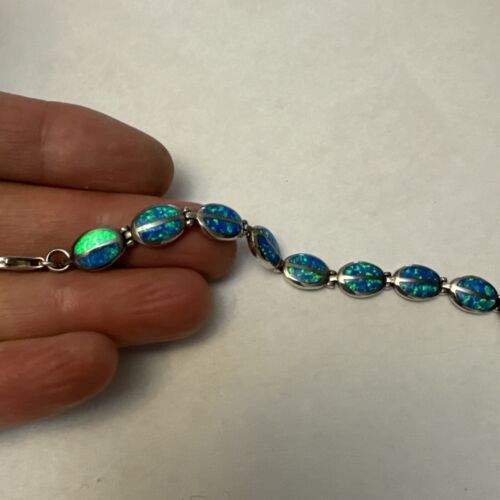 Vintage Sterling Silver Opal Bracelet - Picture 6 of 7