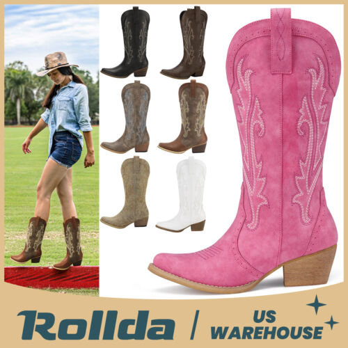 Rollda Women Boho Cowboy Boot Rodeo Saddle Ranch Barn Western Cowgirl Riding Boo