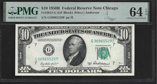 US 10 Dollars 1950B PMG 64 EPQ UNC Fr #2012-G FRN Chicago Priest/Anderson