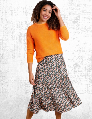 Ex Weird Fish Women’s Cassis Eco Viscose Tiered Midi Skirt in Dusky Green - Picture 2 of 5