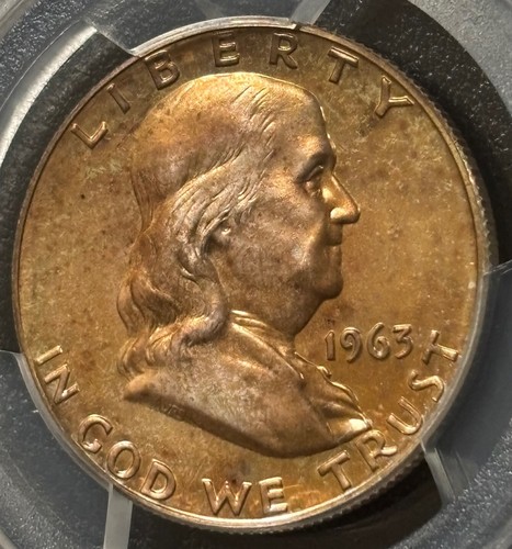1963 Proof Franklin mezzo dollaro PCGS PR66 RARO tono arancione - SCUDO ORO (#714) - Foto 5 di 7